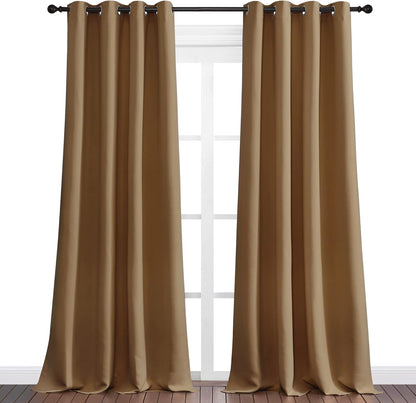 NICETOWN Blackout Curtains - Noise Reducing & Draft Blocking | 96-Inch Length, Gold Brown (2 Panels)