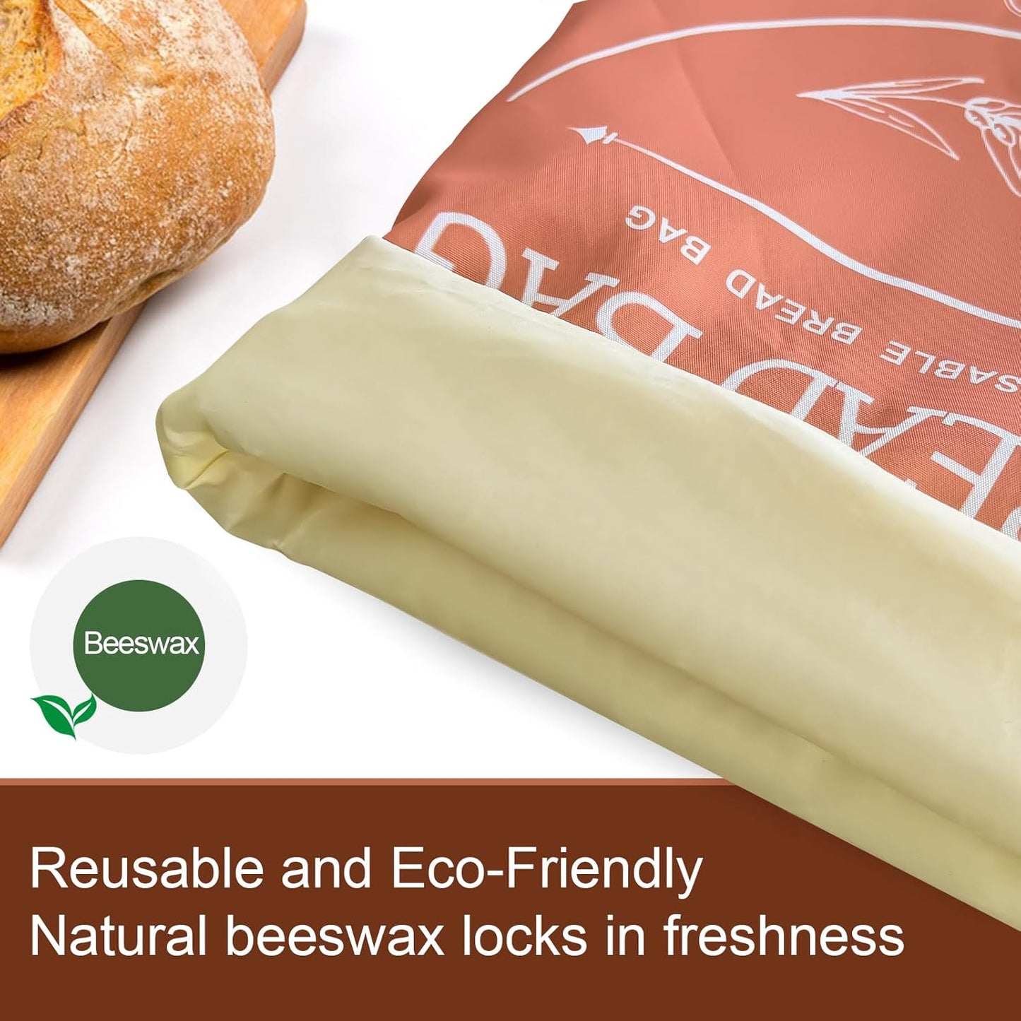 Beeswax Bread Bags - 2 Pack XL Reusable Waxed Linen Storage Bags | Eco-Friendly & Freezer-Safe (Orange & Grey)