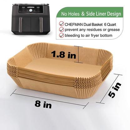 Rectangle Air Fryer Liners for 6 Quart Dual Basket, Ninja double Dual Liners Disposable, 200Pcs Rectangular Parchment Paper Liner for COSORI 9Qt Double Air Fryer with 2 Baskets