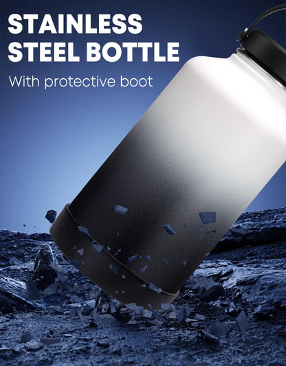 40/64/128 oz Insulated Water Bottle with Straw - Flex Cap Lids, Paracord Handle, Bottle Carrier Bag w/Strap, Vacuum Stainless Steel 40oz Water Bottles, Double Wall Flask Metal Water Flask Jug