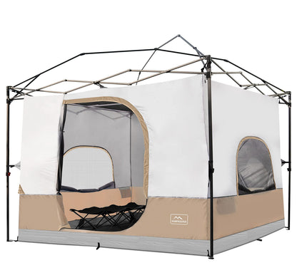 KAMPKEEPER Camping Inner Tent for Pop Up Canopy, Converts 10'x10' Straight Leg Canopy into Camping Tent–Fully Vented Roof(Top & Frame NOT Included) (Khaki, Classic)