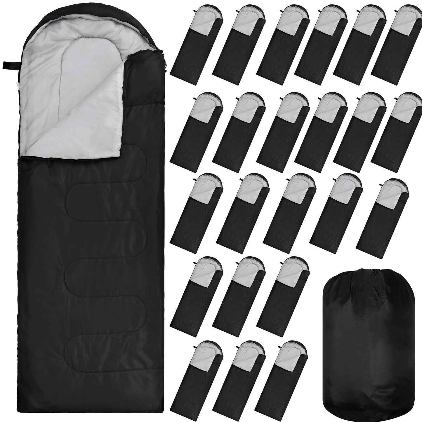 VitalCozy 24 Pcs Sleeping Bags for Adults Bulk Lightweight Waterproof Backpacking Camping Sleeping Bag with Compression Sack, Portable Compact for Winter Hiking Outdoor Camping Essential(Black)
