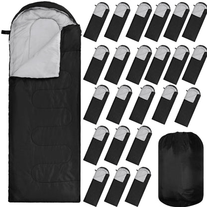 VitalCozy 24 Pcs Sleeping Bags for Adults Bulk Lightweight Waterproof Backpacking Camping Sleeping Bag with Compression Sack, Portable Compact for Winter Hiking Outdoor Camping Essential(Black)
