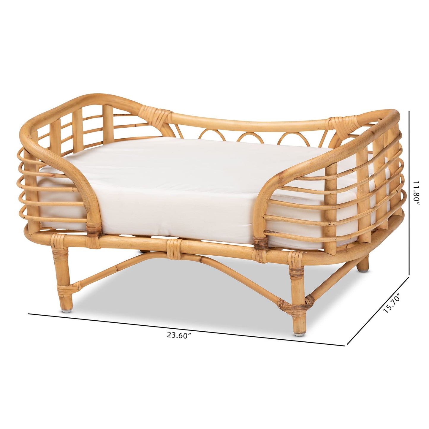 Bali & pari Malino Modern Bohemian Natural Rattan Pet Bed with Cushion