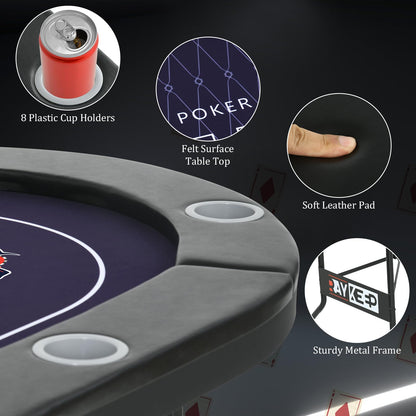 RAYKEEP 71 Inch Poker Table Foldable, 8 Player Folding Poker Tables w/Collapsible Legs, Casino Grade Felt, Padded Rails and Cup Holders, Portable Poker Table for Texas Holdem Poker and Blackjack