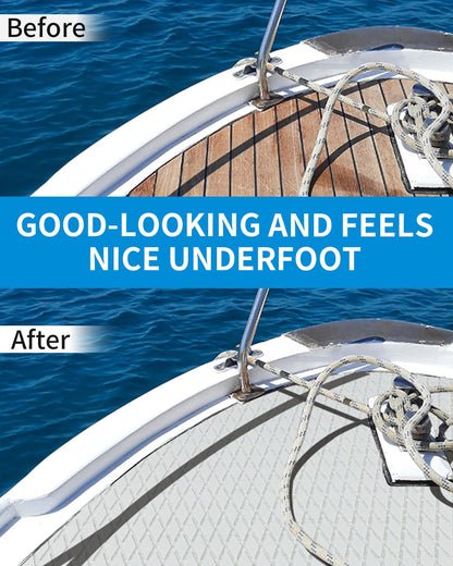 OCEANBROAD Self-Adhesive 96''x47'' Boat Flooring Non-Slip Diamond Pattern EVA Foam Marine Grip Sheet for Jon Boats Surfboard SUP Kayak Yacht, Cool Gray