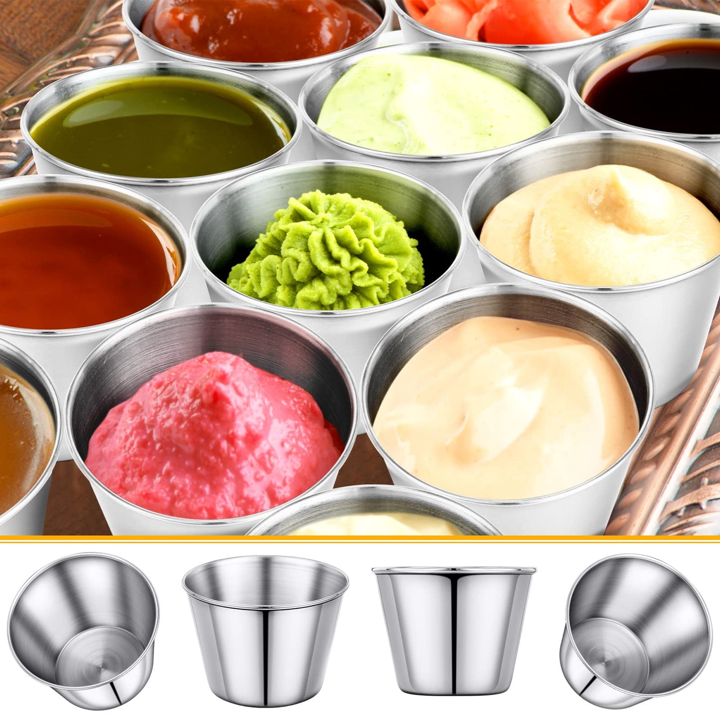 Remerry 500 Pcs Metal Sauce Cups Individual Salsa Metal Ramekins 2.5 oz Dipping Stainless Steel Sauce Cups Bulk Salsa Bowl Round Condiment Ramekins