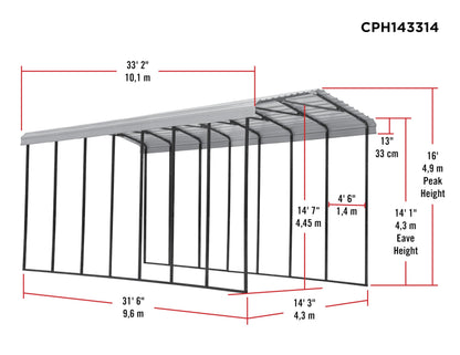 Arrow Carports Galvanized Steel Carport, RV Metal Carport Kit, 14' x 33' x 14', Eggshell