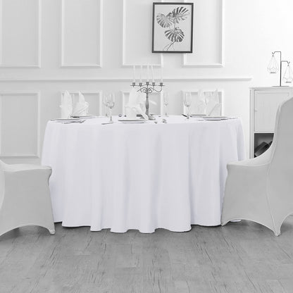 Fokitut 6 Pack Waterproof Round Tablecloth, 132 Inch, Stain Resistant and Wrinkle Polyester Table Cloth, Fabric Table Cover for Kitchen Dining, Wedding, Party, Holiday Dinner-White