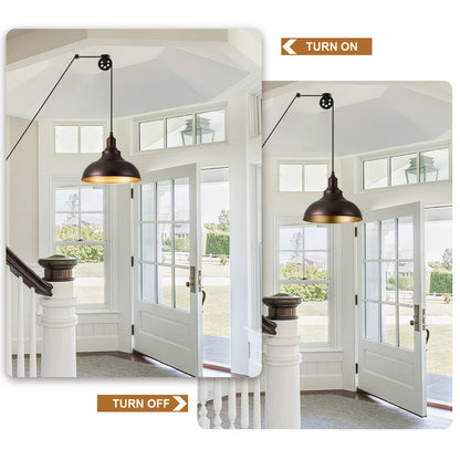 ALAISLYC Oil Rubbed Bronze Pendant Light, 2 Pack, Dimmable, Adjustable Pulley, Metal Hanging Lamps for Living Room, Kitchen, Bedroom