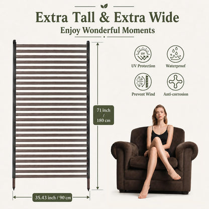 Outdoor 3FT x 6FT Metal Privacy Screen, Privacy Fence Panels for Outside, Decorative Room Divider, Tall Fence Sticks for Backyard Patio Garden, Brown