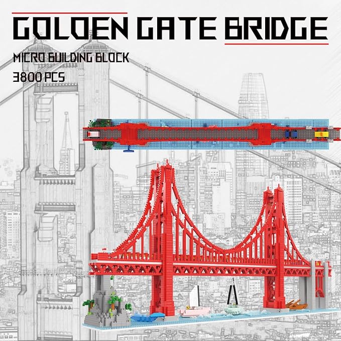 Golden Gate Bridge Micro Building Blocks Set （3800 Pieces）Landmark Architecture Gift for Adult and Kid