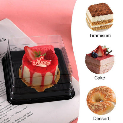 Hewnda 50 Pack Black Cake Pans,Bottom 5Inch X Heigh 2.2Inch Clear plastic mini cake box muffins box cookies box wedding birthday gift box