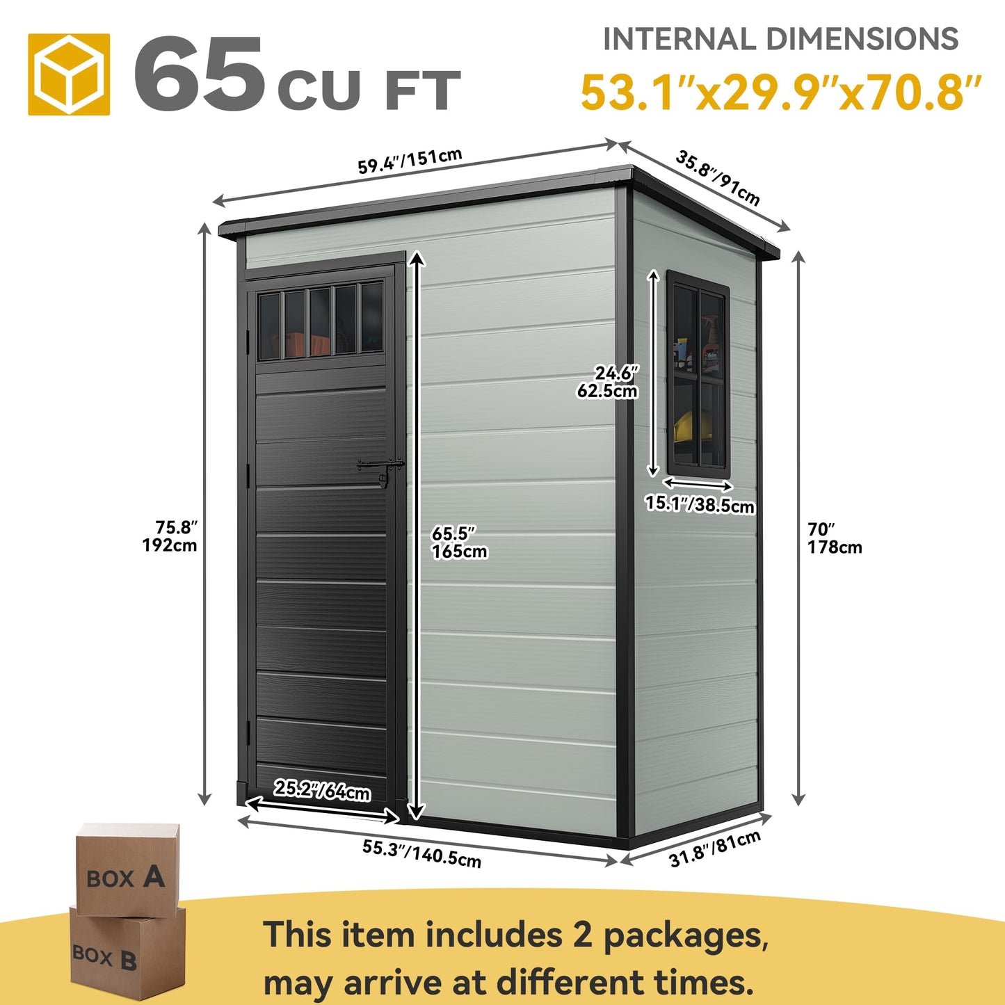 DWVO Outdoor Storage Shed 5x3FT with Fence-Style and Side Windows, Floor & Lockable Doors, Plastic Storage Shed, Storage Shed for Backyard and Garden