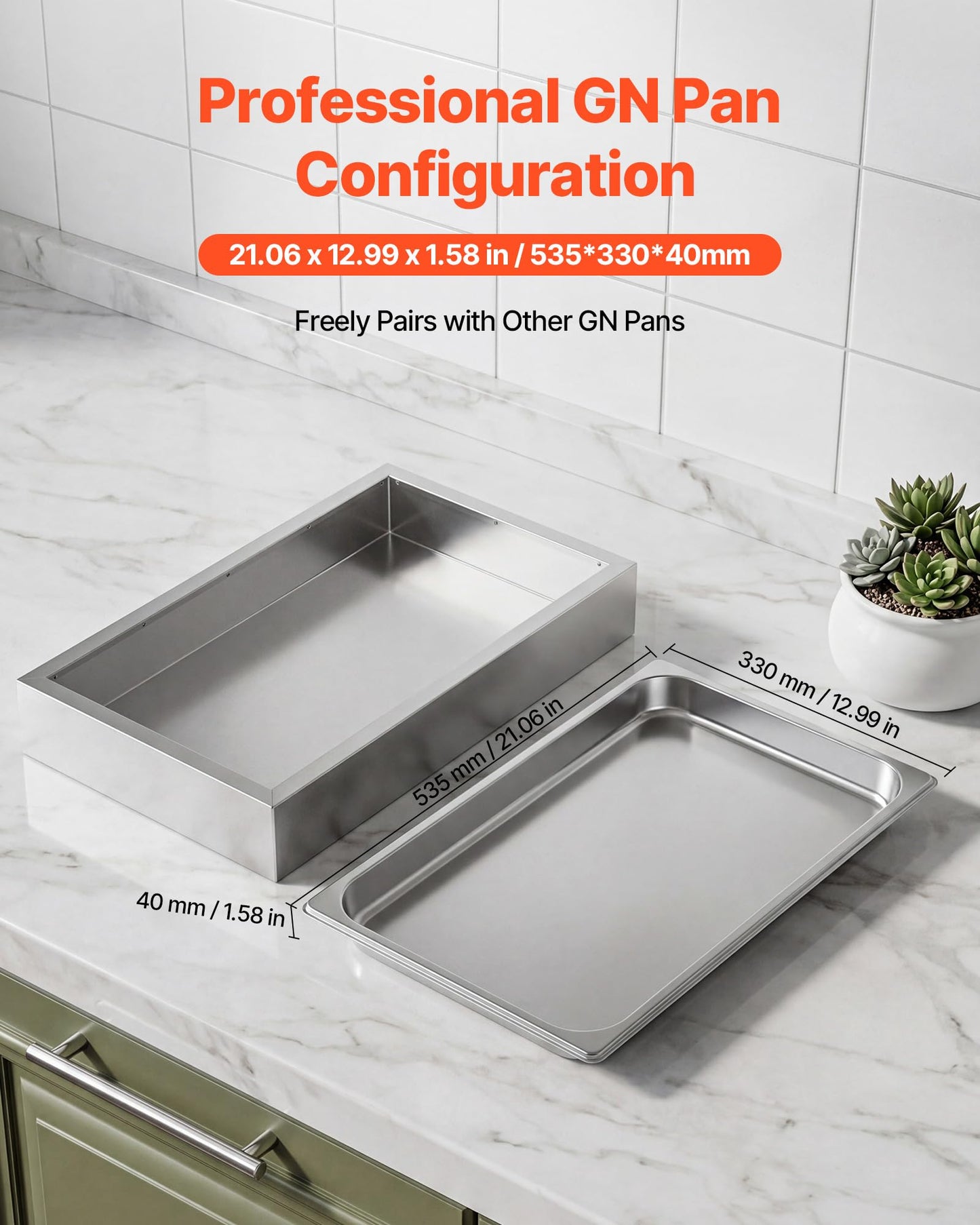 VEVOR Countertop Food Serving Display Container, 2 Tier Stainless Steel Food Salad Server Tray, Buffet Condiment Dispenser, Ice Cooled Rack with Clear Roll Top Cover, for Restaurant Hotel (1/1 Pan x2)