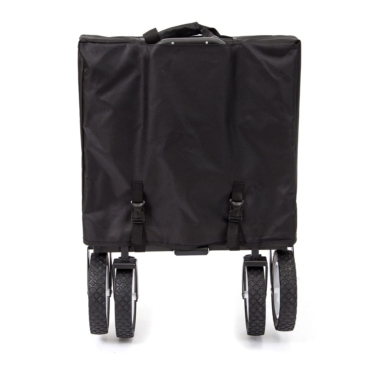 MacSports Collapsible Outdoor Utility Wagon with Folding Table and Drink Holders, Black