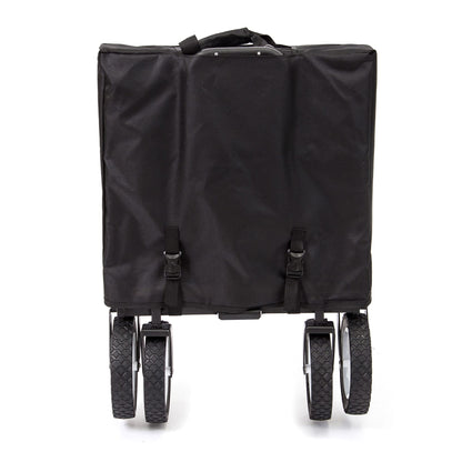 MacSports Collapsible Outdoor Utility Wagon with Folding Table and Drink Holders, Black