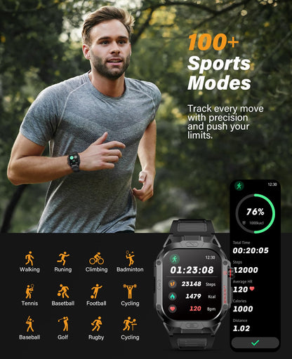 SOUYIE Military Smart Watch for Men Answer/Make Call, 2.02" Outdoor Sport Smartwatch with Flashlight, Heart Rate Blood oxygen Blood Pressure Sleep, 100+ Sport Modes Fitness Tracker for Android and iOS