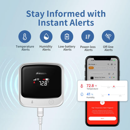 Frigga 4G Cellular Temperature & Humidity Monitor, No WiFi Required (WiFi Optional), Remote Temperature Sensor with App, Email & On-Device Voice Alerts for RV, Pets, Vacation Home, S0