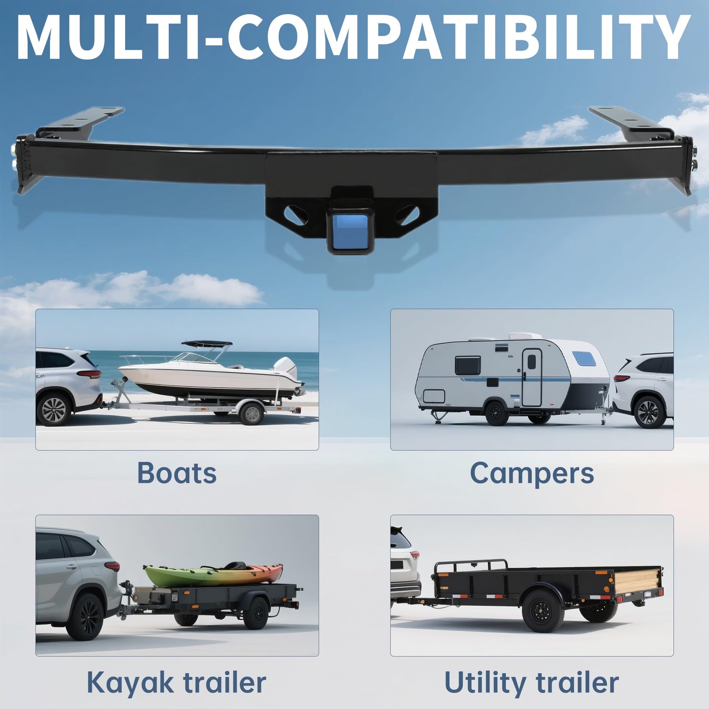 ECOTRIC Class 3 Trailer Hitch Compatible with 2020-2023 Toyota Highlander w/2 in Square Receiver Tow Hitch Replace for 13453, 5,000 LBS Weight Carrying Capacity Heavy Duty