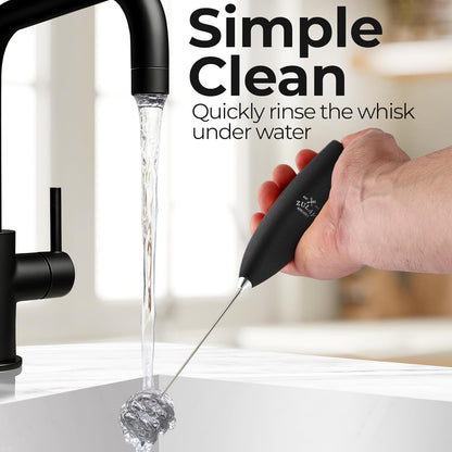 Zulay Kitchen Tornado Triple Whisk Milk Frother - Handheld Foam Maker for Coffee & Lattes - Obsidian Black