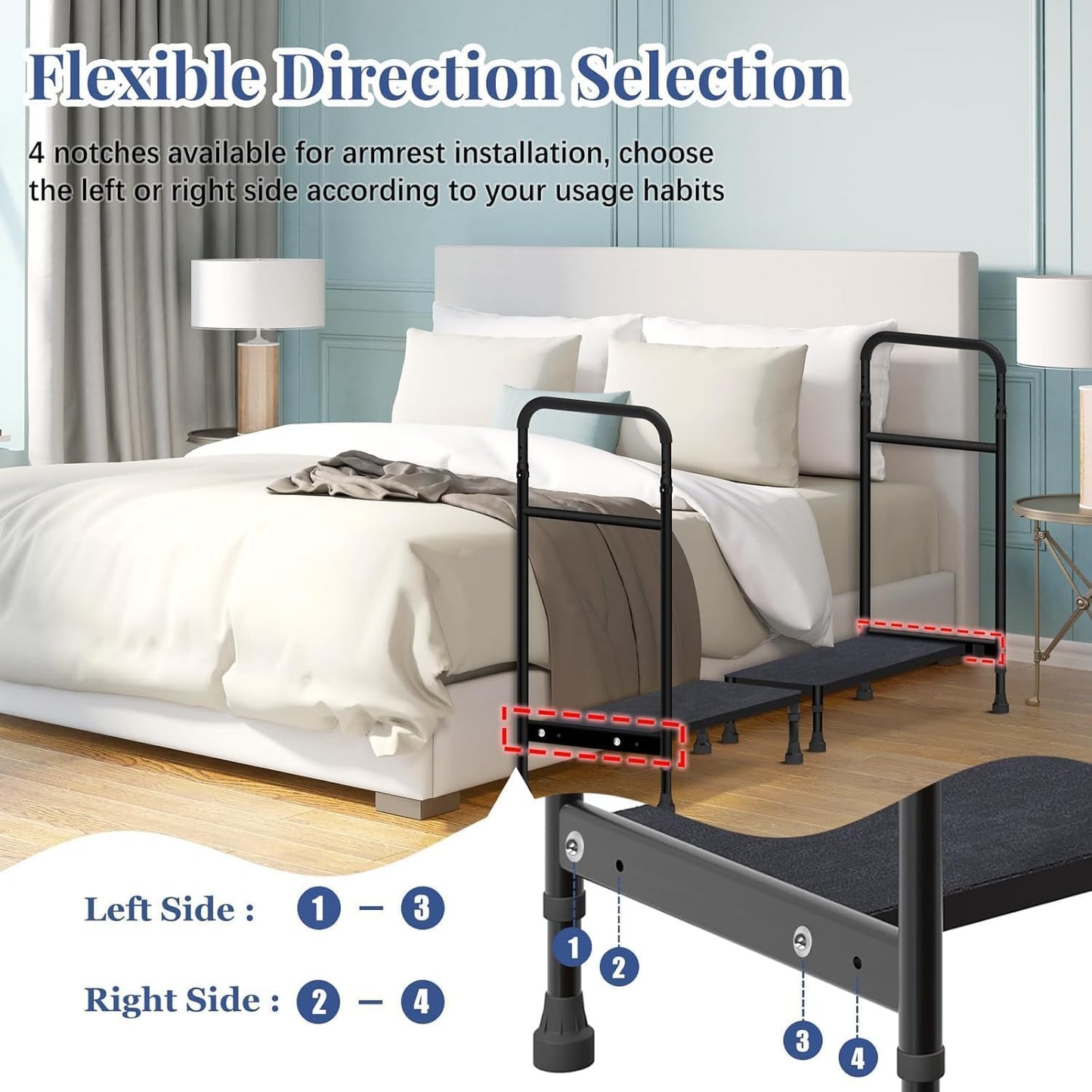 Zylorix 30.5'' Long Bedside Step Stool with Handle for Elderly Seniors Adults, Elderly Bed Step with Adjustable Height Handrails, Heavy Duty Bed Steps for High Beds, Bedside, Bathtub, Step, SUV