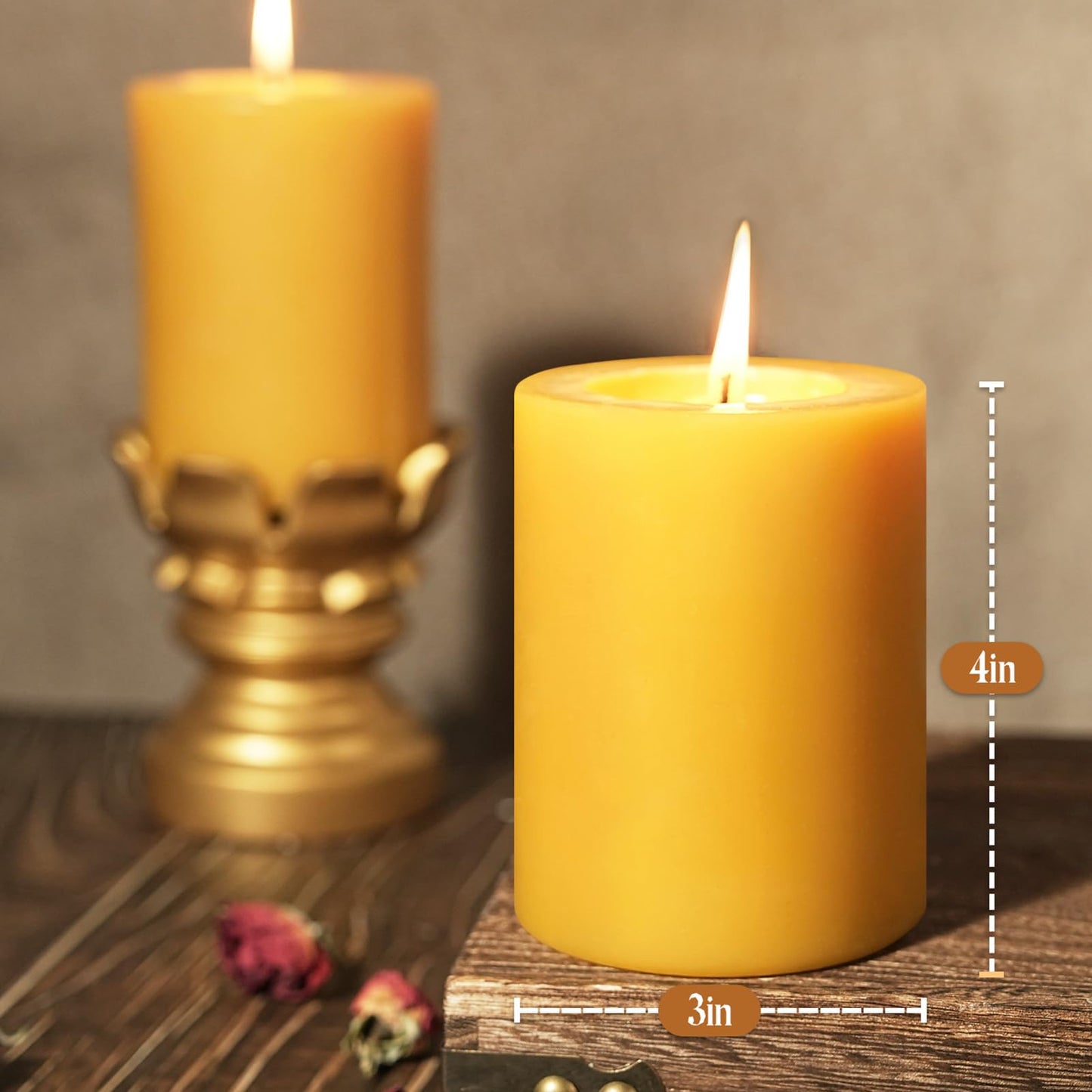 Natural Beeswax Pillar Candle, 120 Hours Long Burning Emergency Candles Unscented Pure Beeswax Pillar Candles 3x4in Dripless Bees Wax Candles for Home Paryer Parties, 2 Packs