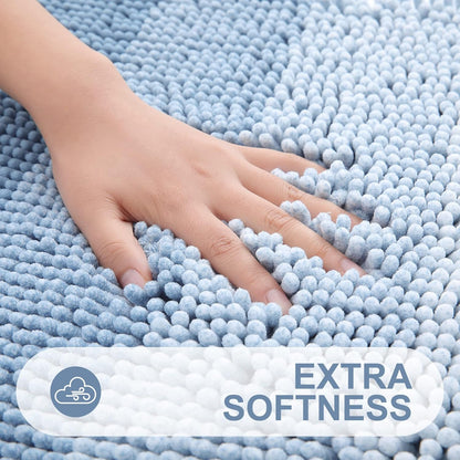 OLANLY Bathroom Rug - Extra Soft Chenille Shaggy Mat | Non-Slip, Machine Washable, 24 x 16 Inch, Blue