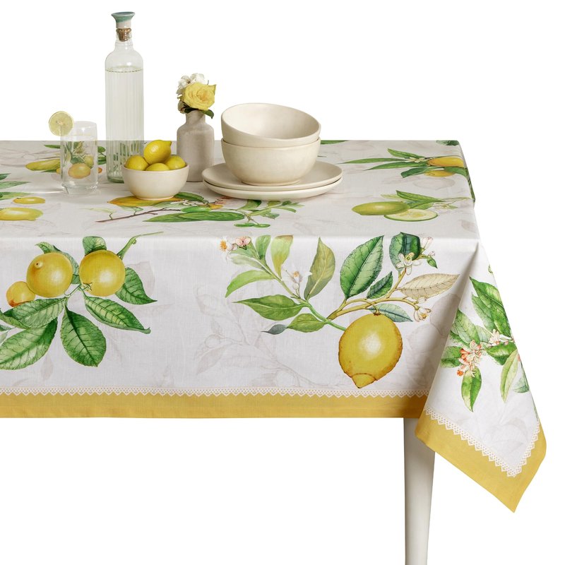 Maison d' Hermine Table Cloth Rectangle Table 100% Cotton 70 x 90 Inches Tablecloth Reusable Decorative for Dining Kitchen Room Farmhouse Home Gifts for Mothers Day Spring Summer - Limoncello