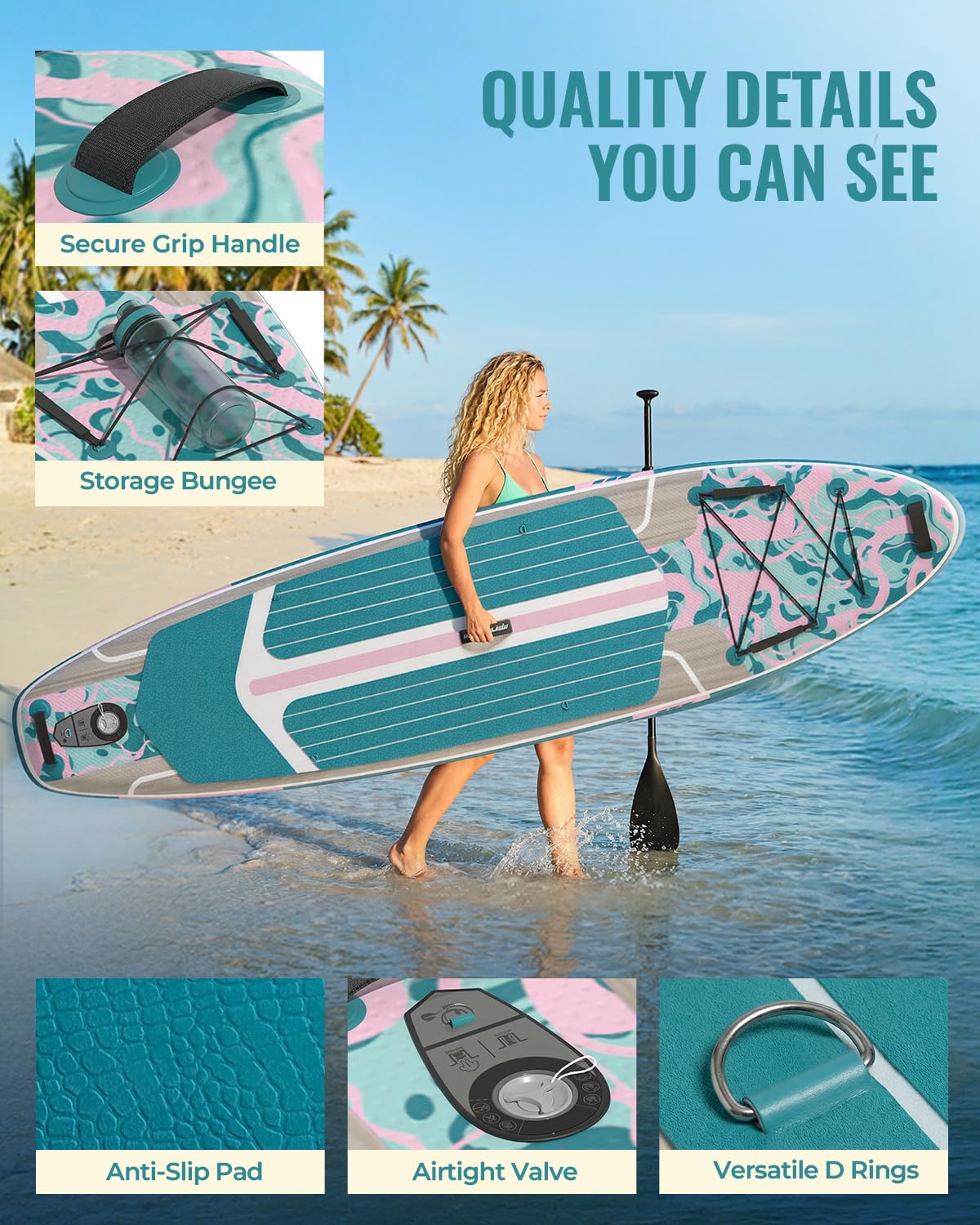 Marsdorgan 11ft Inflatable Stand Up Paddle Board with Kayak Seat, Wood Grain Lightweight SUP, 430lbs Capacity for Water Sports Fishing Surfing, 2-3 Person Family, w/Backpack & 10L Dry Bag, Grey