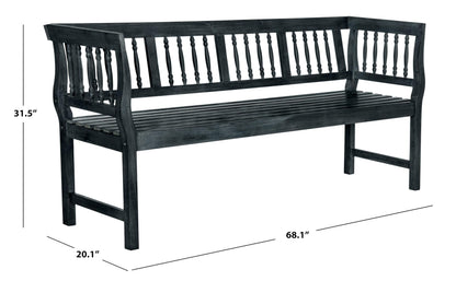 SAFAVIEH Outdoor Patio Furniture Collection – Brentwood Dark Slate Grey Distressed Acacia Wood Bench with Silver Accents, Classic Outdoor Seating for Porch or Garden (PAT6732K)