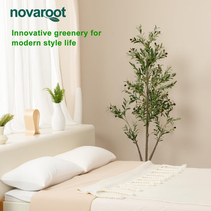 Artificial Olive Tree Indoor, 5Ft Faux Olive Trees Artificial Indoor with String Lights and Stones On Planter, Artificial Faux Plants with Natural Wood Trunk and Lifelike Fruits for Home Office Decor