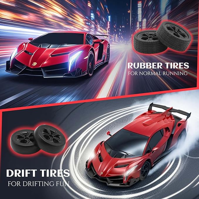 QUN XING Remote Control Car 1:24 Officially Licensed Lambo veneno RC Drift Car with LED Lights 2.4GHz 4WD 15KM/H Fast Speed Control Rechargeable Battery 800mah Birthday for Kids Boys 8-12red