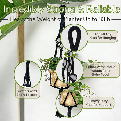 Nomylunota Macrame Plant Hanger with Boho Beads Handmade Hanging Planter Crochet Plant Holder(35.4 inches,Green & Brown & Black)