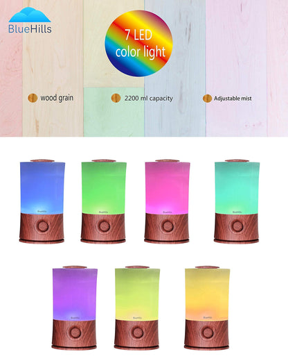 BlueHills Premium 2000 ML XL Large Essential Oil Diffuser Aromatherapy Humidifier for Large Room Home 40 Hour Run Huge Coverage Area 2 Liter Extra Large Capacity Huge Diffuser Wood Grain E005