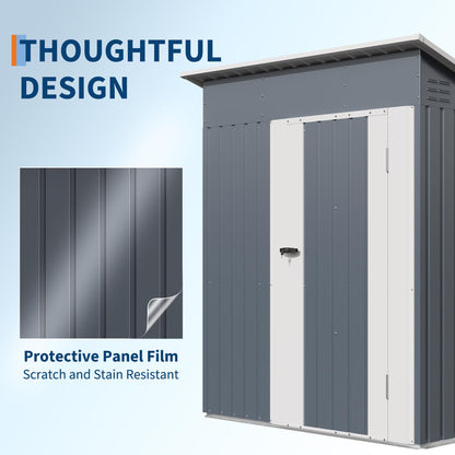 Garvee Outdoor Storage Shed 5x3 FT, Metal Garden Tool Shed with Lockable Doors & Vents, Weather-Resistant Backyard Storage Shed for Tools, Lawn Equipment & Patio