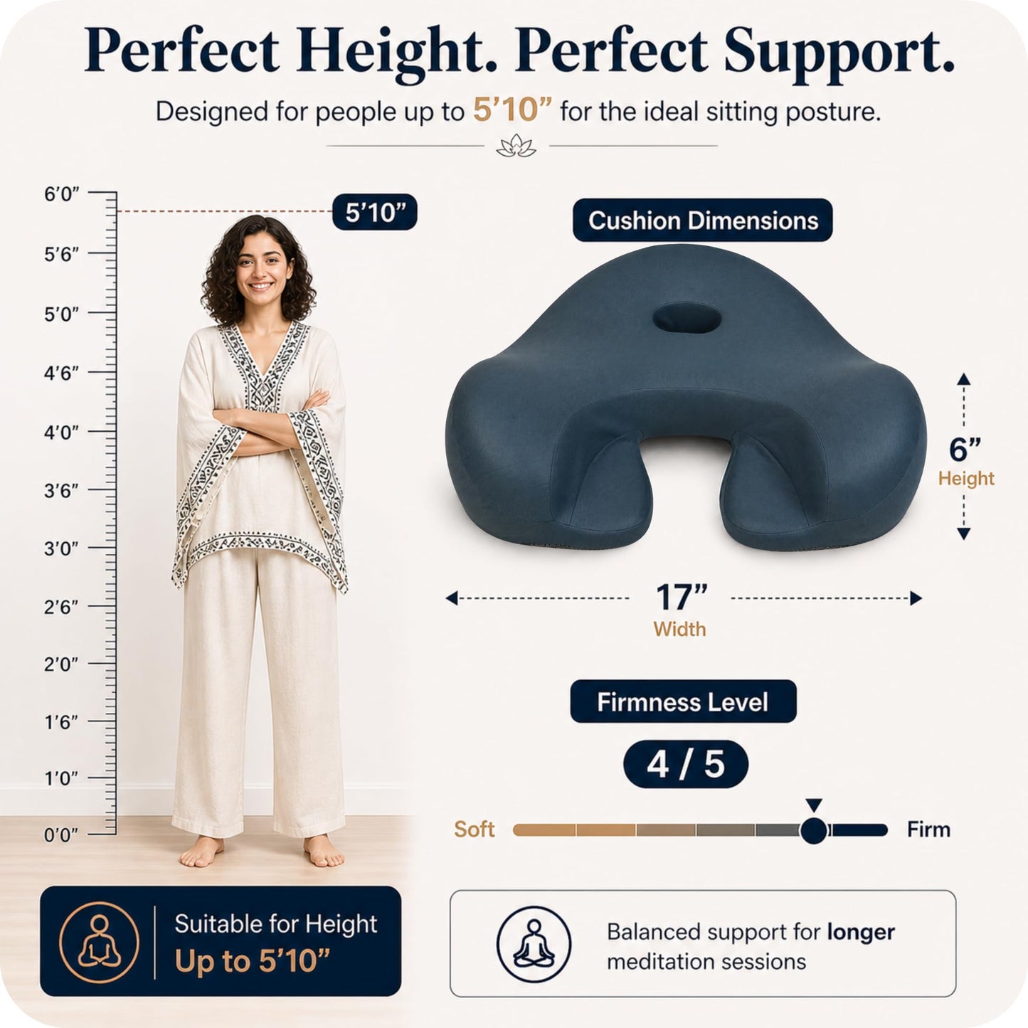 Ergonomic Meditation Cushion with Foot Rest & Carry Strap – Large Floor Cushion for Adults – Meditation Seat & Yoga Cushion for Mindfulness, Sound Healing & Reiki