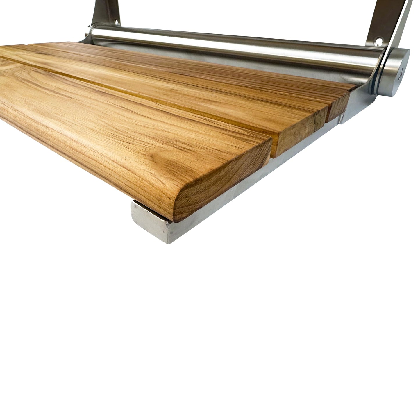 Teak Shower Seat Bench with Back - Wall Mounted Fold Up Shower Seat, Waterproof Folding Teak Bath Chair for Seniors, 304 Stainless Steel, with 300 lbs Capacity - 24" Length, Brushed Stainless Finish