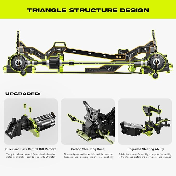 AMORIL 1/10 RTR Brushless Fast RC Cars for AdultsMax 50mph Hobby Electric Off-Road Monster TruckWaterproof High Speed RC Car 4WD Remote Control Car with 3S LipoGreen