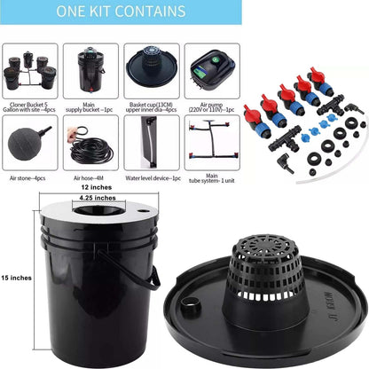 GROZY DWC Hydroponics Grow System Black Bucket Kit with Air Pump, 5 Buckets, 5 Gallon Each, 15x12x12 Inches, Indoor Growing