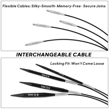 13-Pair Interchangeable Circular Knitting Needles Set, 4" Aluminum US 2.5-15 (3-10mm) with 4 Cables & Accessories | Ideal Gift for Knitters & DIY Projects