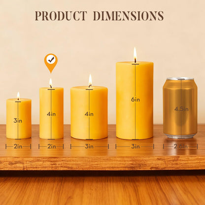 Crenovo 3 Pack Beeswax Pillar Candles, 2x4 Inch - 100% Pure Organic Natural Bees Wax, Unscented Dripless Smokeless Bulk Candles for Home Decor, Emergency, Praye