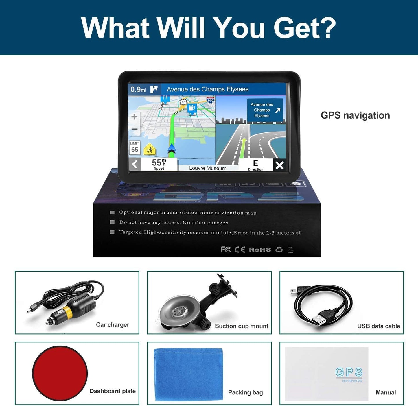 GPS Navigation for Car,Latest 2026 Map, 9 inch Touch Screen Real Voice Spoken Turn-by-Turn Direction Reminding Navigation System for Cars, GPS Satellite Navigator with Free Lifetime Map Update