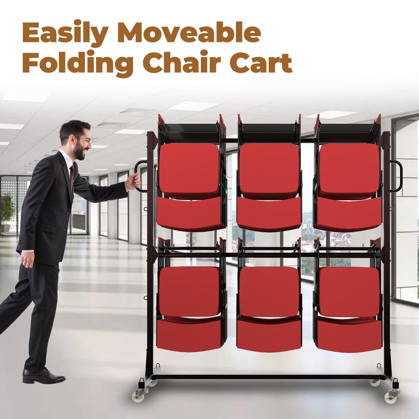 Heavy-Duty Folding Chair Cart, Holds Up to 84 Chairs or 12 Tables, 800 lbs Capacity, 4 Swivel Wheels, Adjustable Storage Rack, Includes 2 Tie-Down Ropes & Dust Cover for Banquets, Churches, Schools