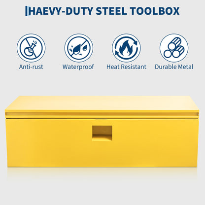 OUTLANE 15"X15"X30" Heavy Duty Steel Truck Bed Tool Box, Lockable Weatherproof Storage Organizer for Pickup, RV, Utility Trailer, Trailer Tongue & Jobsite, Powder-Coated Chest - Yellow