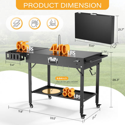 Baotree Outdoor Pizza Oven Table for Blackstone Griddle, Grill Cart Pizza Oven Stand, Foldable Cart Table with Wheels for Ninja, Cuisinart, Gozney, Solo Stove, BBQ Prep Tables Station, 46"x22"x29"