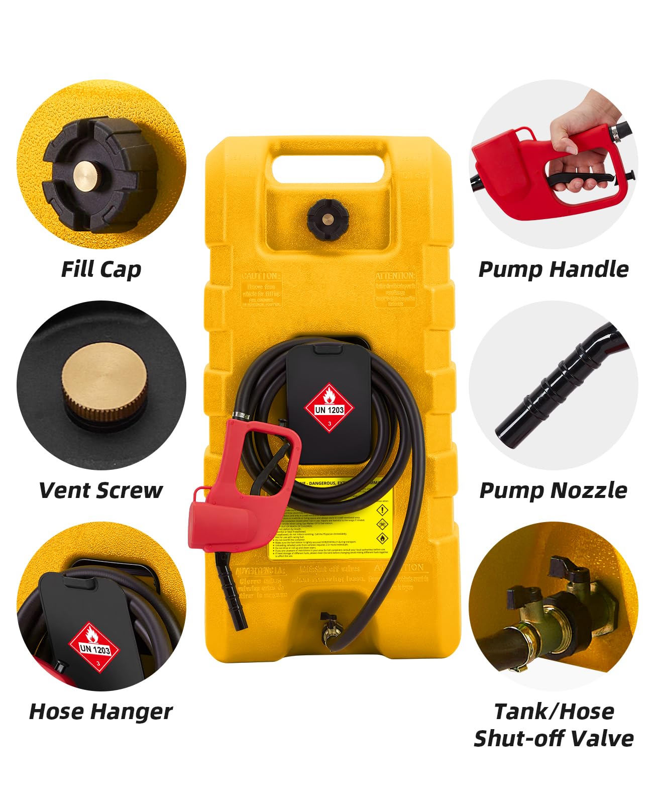 15 Gallon Portable Fuel Tank Caddy with Manual Transfer Pump – Heavy-Duty Gas Storage Toolbox – 10FT Hose – Leak-Proof, Mobile Fuel Container for Cars, Boats, Lawn Mowers, ATVs – Yellow