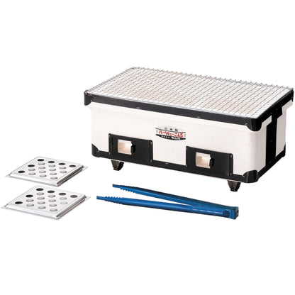 Japanese BBQ Charcoal Grill - Handmade Shichirin - Diatomaceous Earth - White -16.1 x 9.2 Inches - Made in Japan