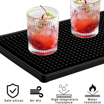Tebery 2 Pack Rubber Bar Mats, Non-Slip 12 x 6 Inch Black Bar Service Spill Mat for Glassware, Dish Cocktail Drying Mat for Countertop, Bar, Restaurant, Kitchen, Coffee Shop