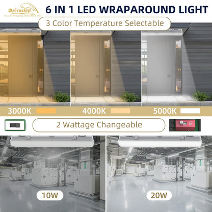 2FT LED Vapor Tight Light, IP65 IK08, 10W(1250lm)/20W(2500lm), 3/4/5000K CCT Selectable, 100-277V, Outdoor Waterproof Shop Light, Vapor Proof Lighting Fixture for Carport Parking Garage, FCC 2-Pack